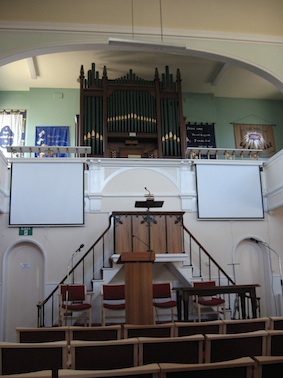 This is the pulpit and organ that face you having walked into the church from the lobby.